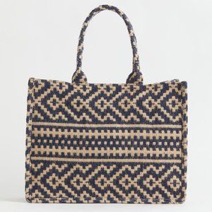 H&M Jacquard-weave handbag Dark blue/Patterned